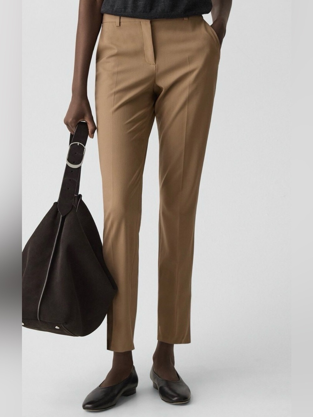 Theory Taupe Brown Straight Leg Cropped Pants 6 Tailored Quiet Luxury Office